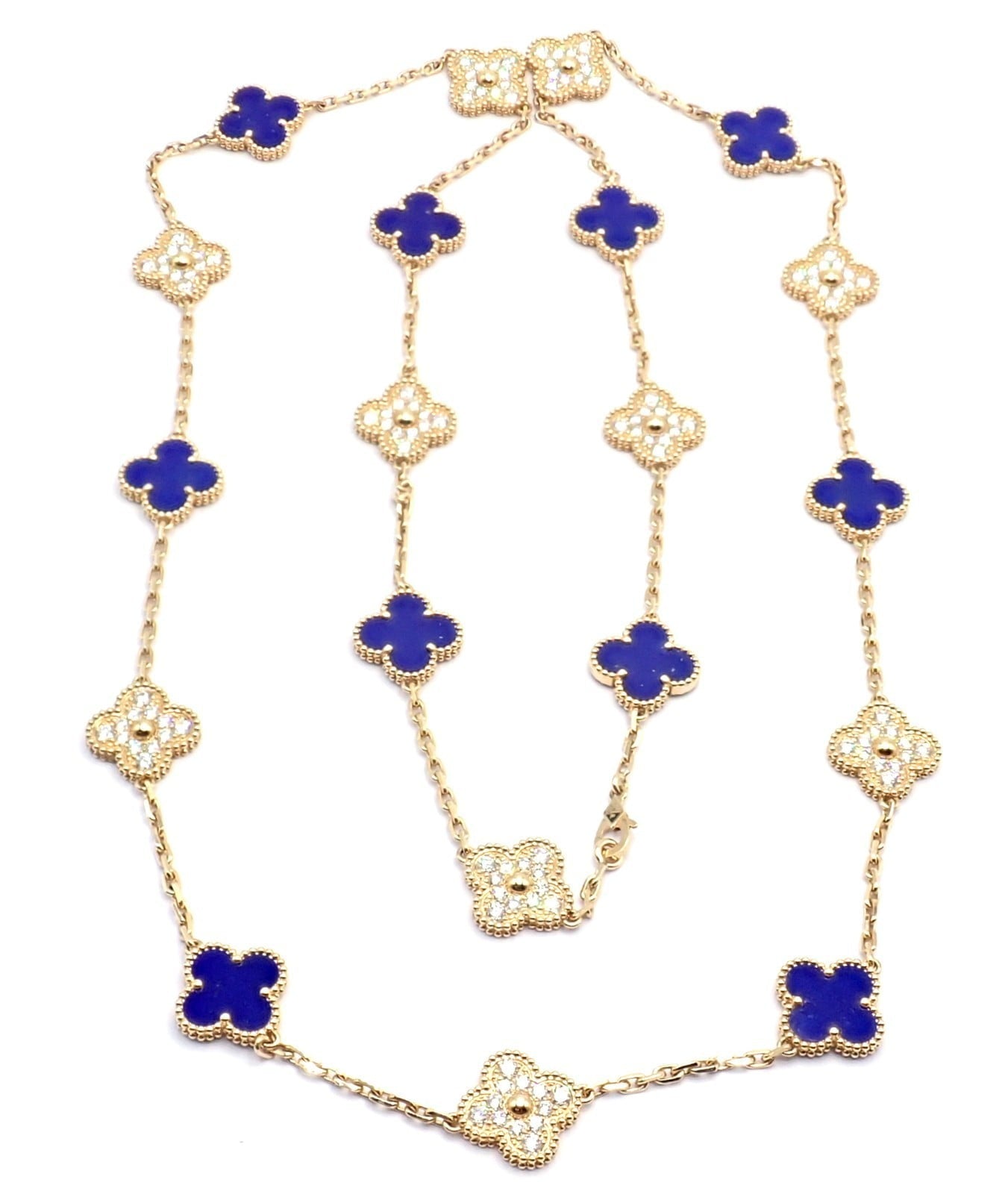 Van Cleef & Arpels Jewelry & Watches:Fine Jewelry:Necklaces & Pendants Van Cleef & Arpels 18k Yellow Gold 20 Motif Alhambra Diamond Lapis Necklace