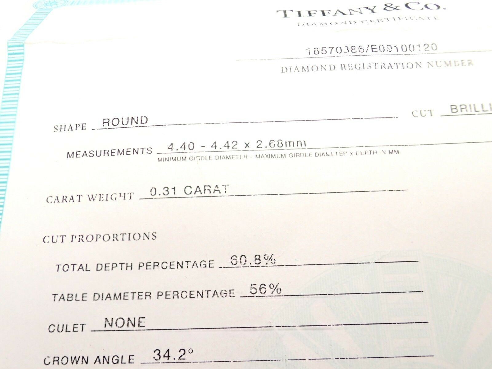 Authentic Tiffany & Co. Platinum 0.31ct Diamond G/VS1 Engagement Ring 4.25 Cert | Fortrove