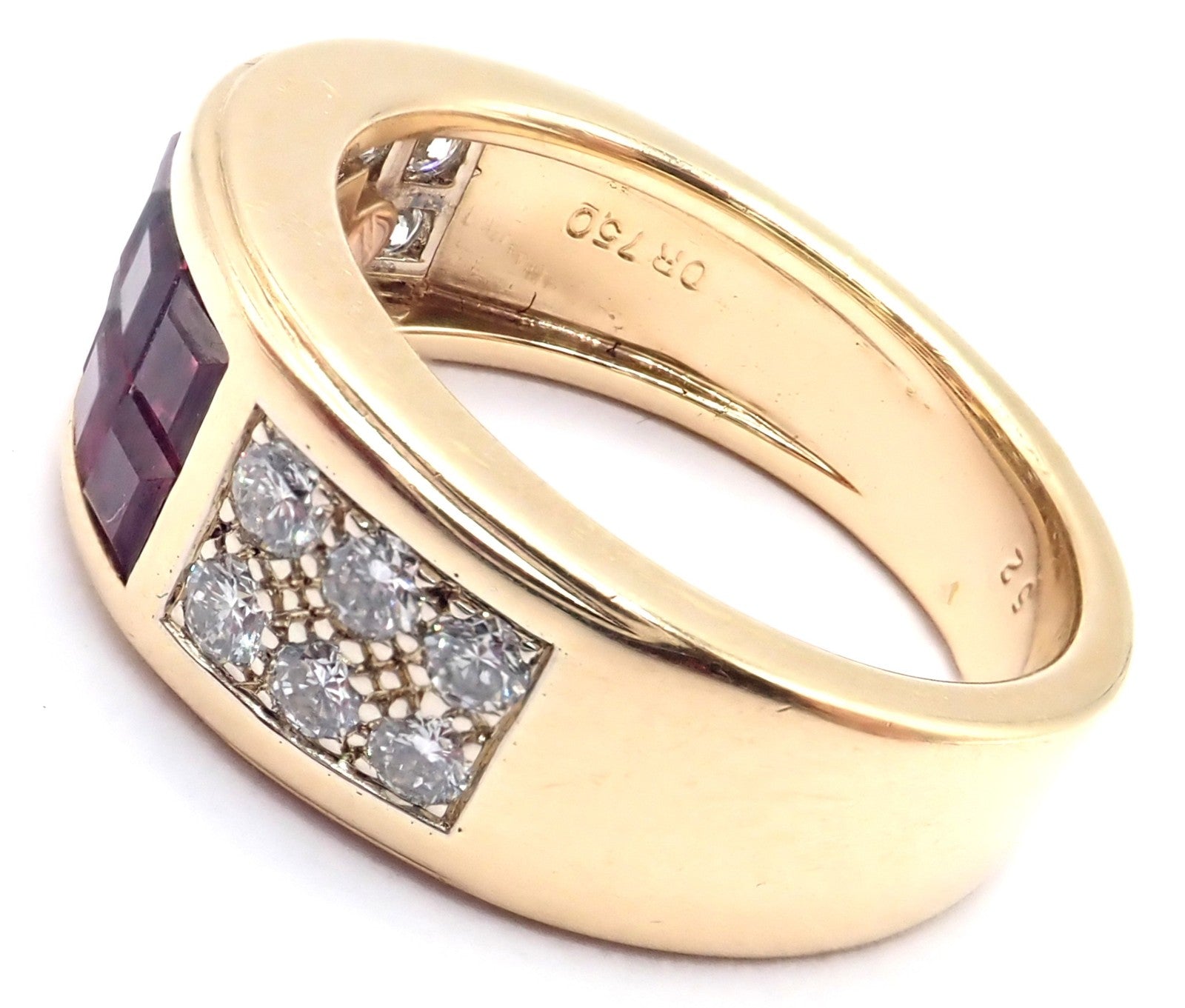 Authentic Cartier Diabolo 18k Yellow Gold Diamond Invisible Ruby Band Ring | Fortrove