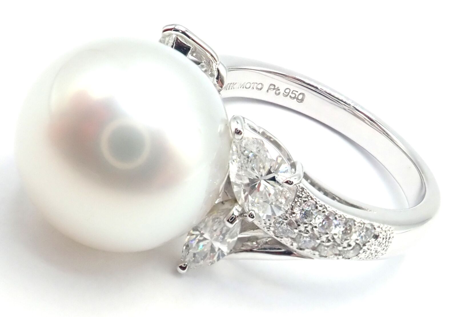 Rare! Authentic Mikimoto Platinum Diamond Large 12.5mm South Sea Pearl Ring | Fortrove