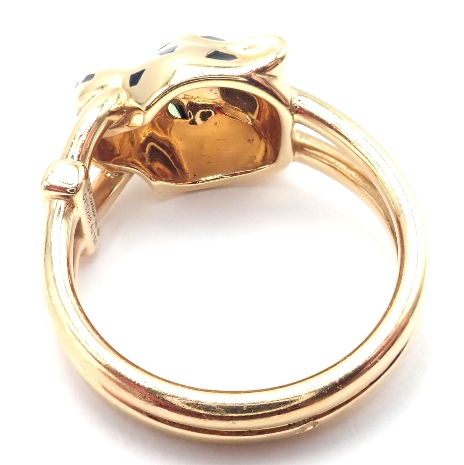 Authentic! Cartier Panther Panthere 18k Gold Diamond Lacquer Tsavorite Ring Cert | Fortrove