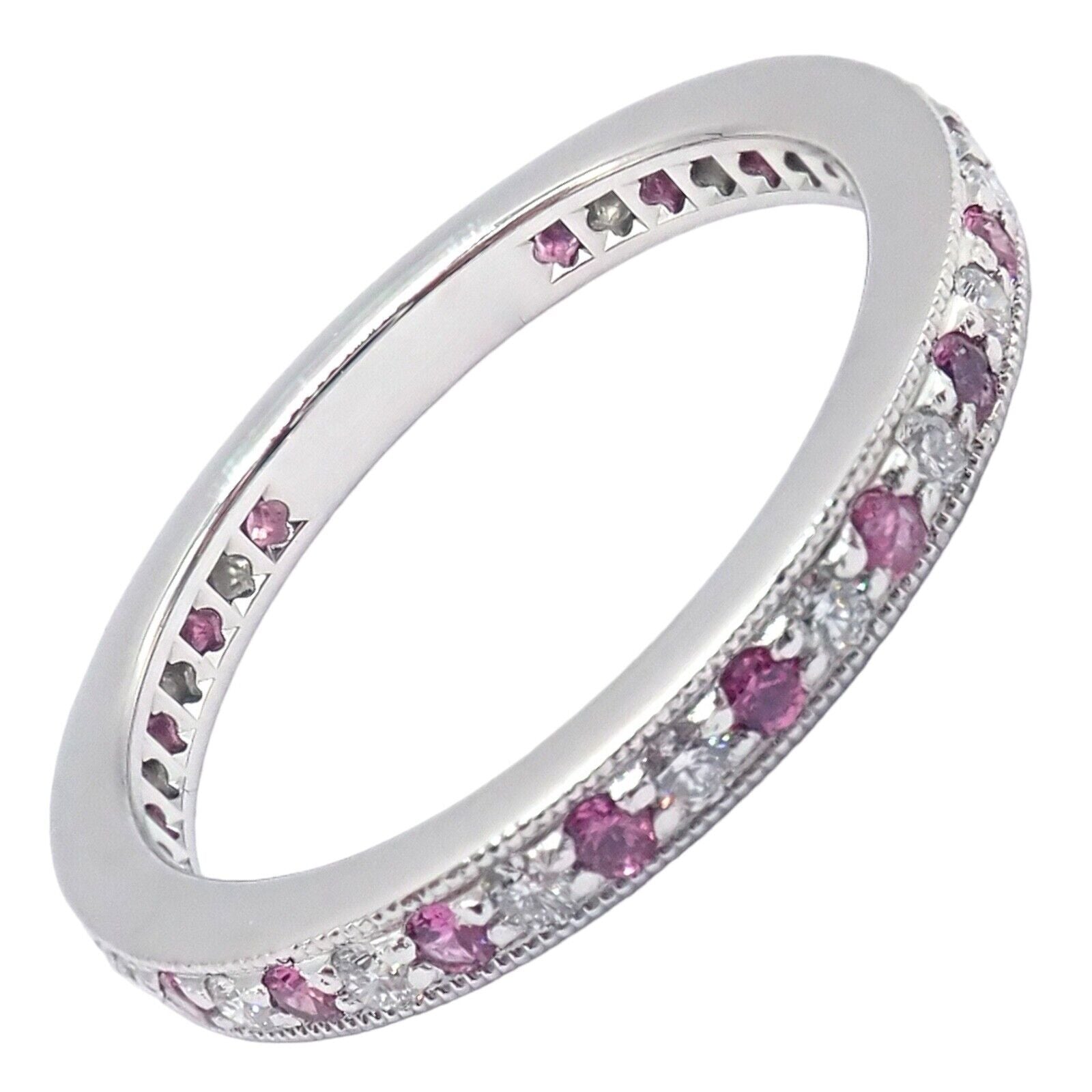 Tiffany & Co. Jewelry & Watches:Fine Jewelry:Rings Tiffany & Co Platinum Diamond Pink Sapphire Milgrain 2.5mm Band Ring sz 5.75