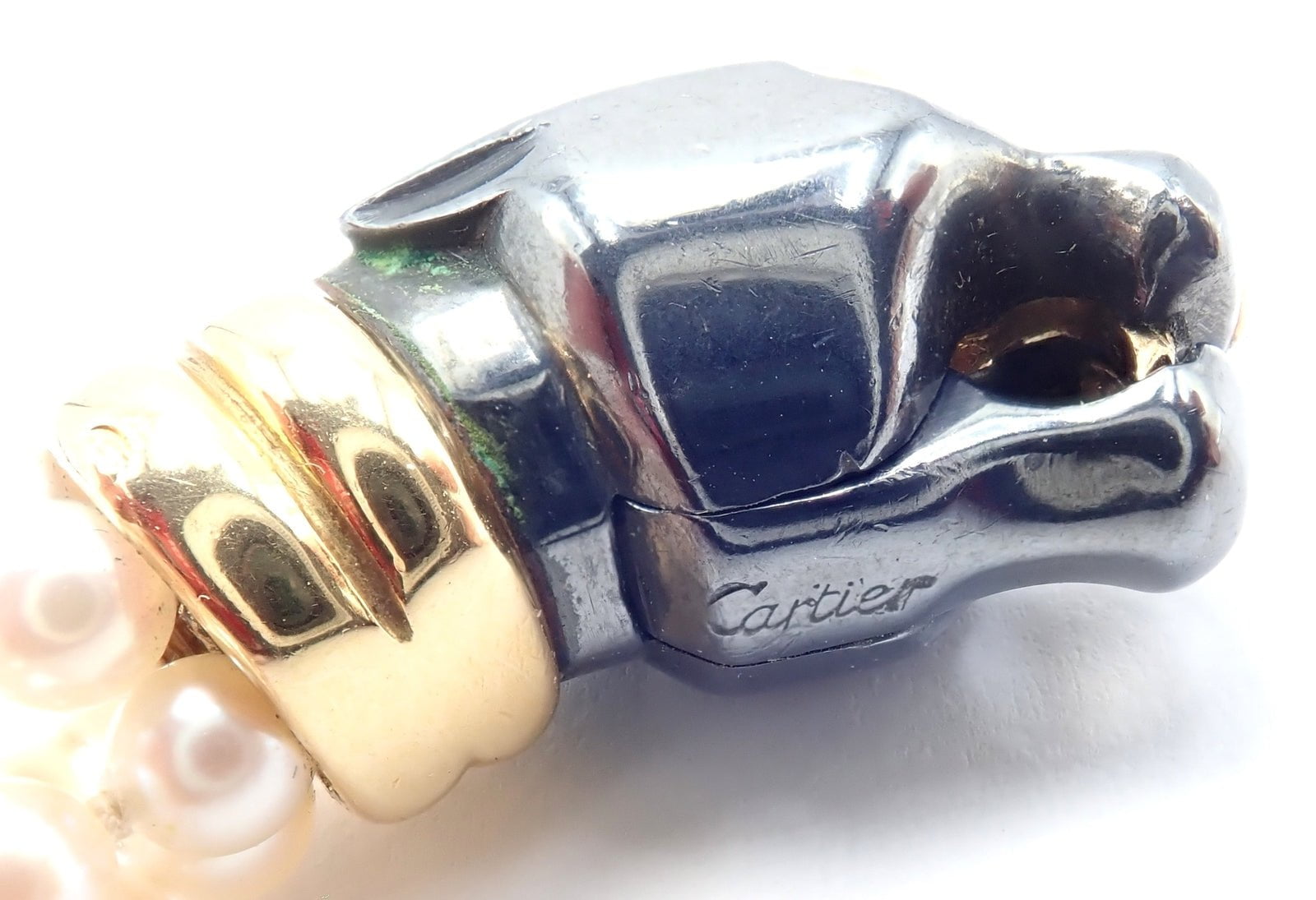 Panthere de Cartier Panther 18k Yellow Gold & Silverium Pearl Emerald Necklace | Fortrove