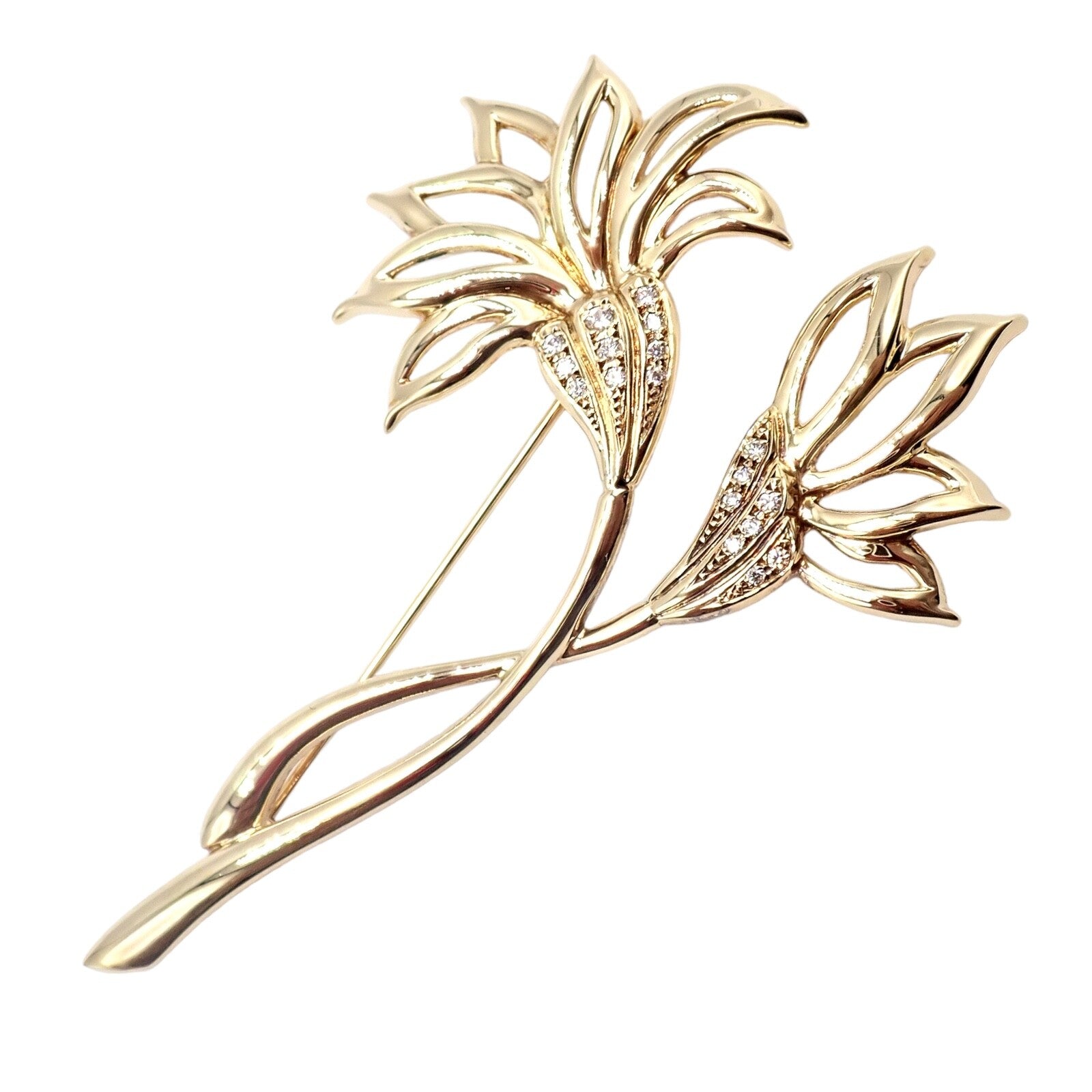 Mikimoto Jewelry & Watches:Fine Jewelry:Brooches & Pins Rare! Vintage Mikimoto 18k Yellow Gold Diamond Large Double Flower Brooch