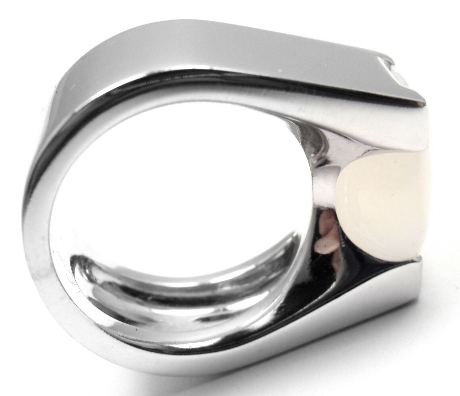 Authentic! Cartier 18k White Gold Moonstone Large Ring Size 50 US 5 1/4 | Fortrove