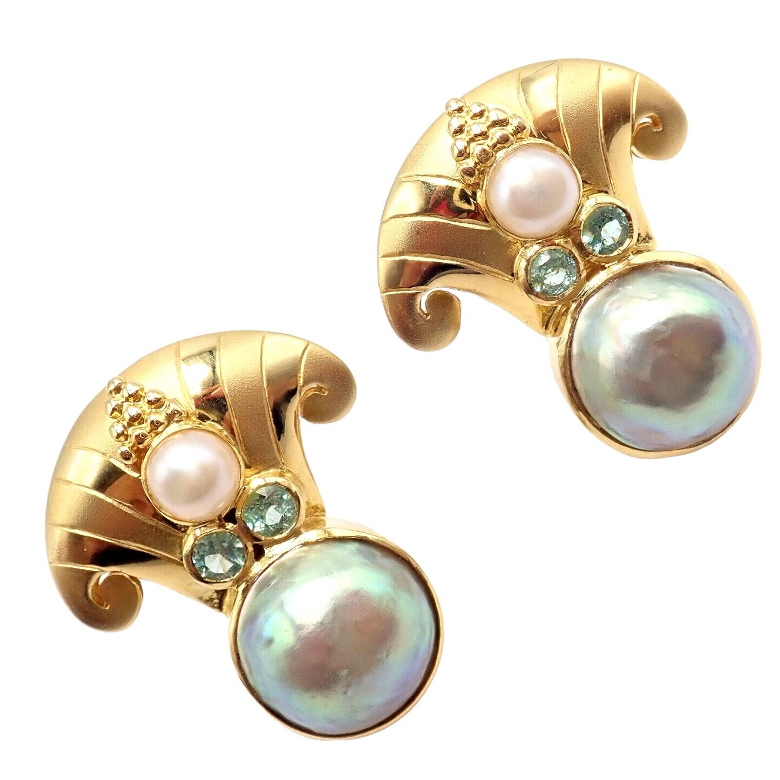 Paula Crevoshay Jewelry & Watches:Fine Jewelry:Earrings Rare! Vintage Paula Crevoshay 18k Gold Abalone Pearl Blue Gemstone Earrings OOAK