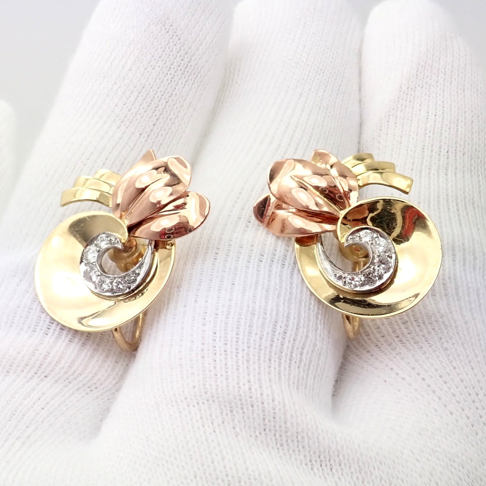 Rare Vintage Tiffany & Co 14k Yellow Rose Gold Diamond Screwback Earrings | Fortrove