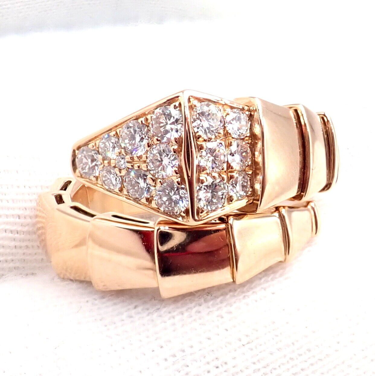 Authentic! Bulgari Bvlgari Serpenti Viper 18k Rose Gold Diamond Large Ring | Fortrove