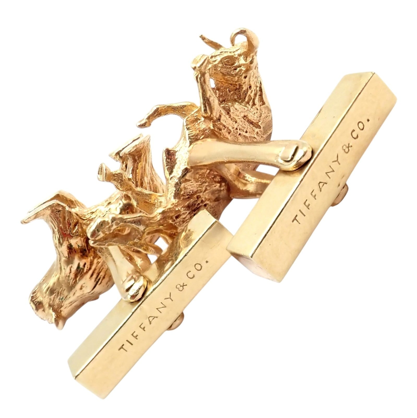 Tiffany & Co. Jewelry & Watches:Men's Jewelry:Cufflinks Rare! Vintage Tiffany & Co. 14k Yellow Gold Stock Market Bull Bear Cufflinks