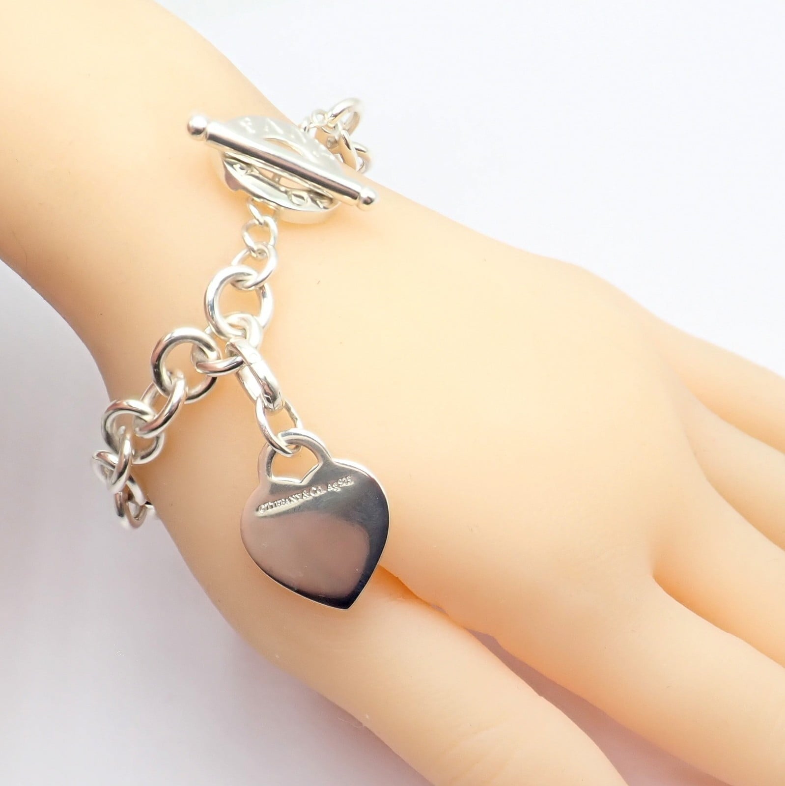 Tiffany & Co Silver Heart Tag Charm + Toggle Bracelet + Oval Jump Ring