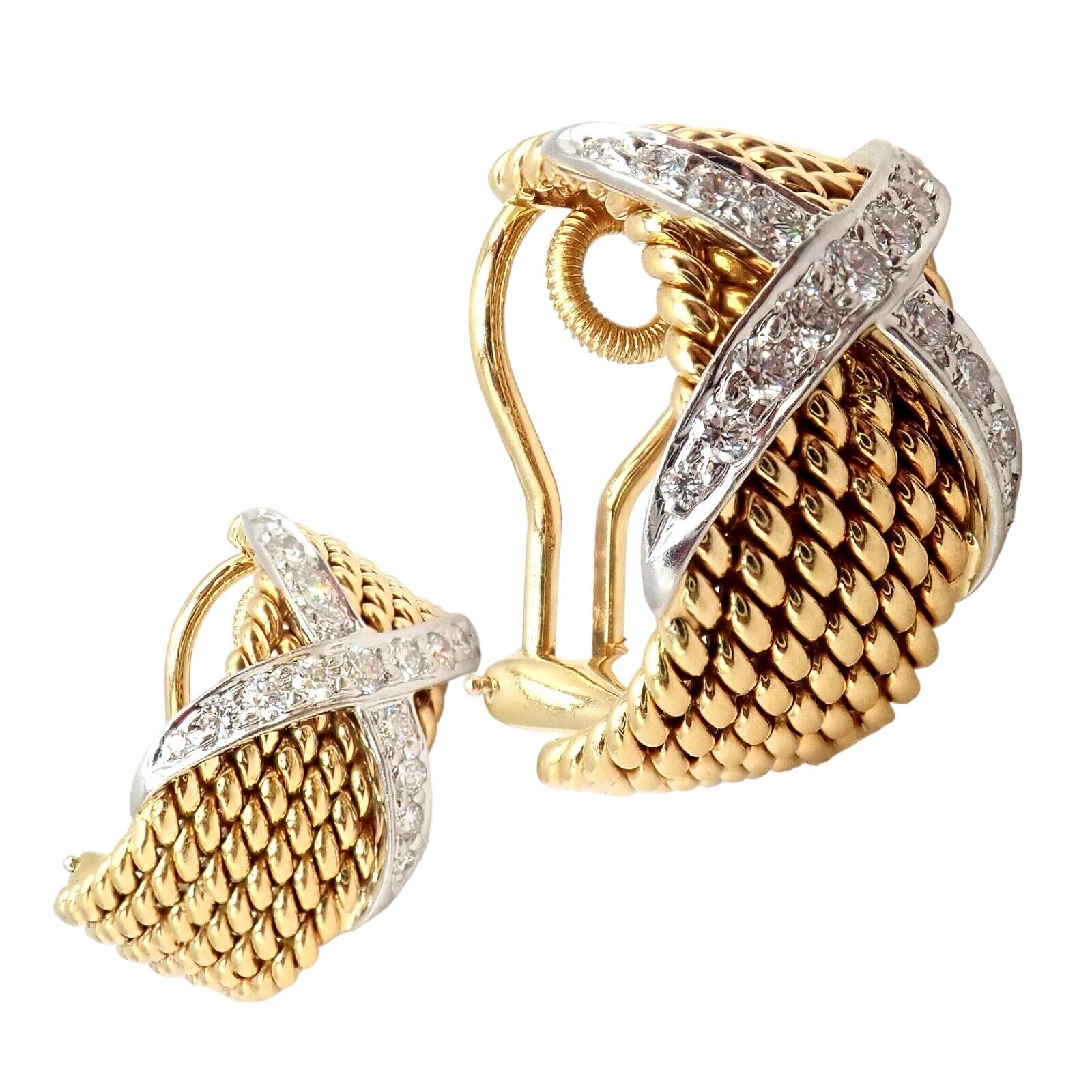 Tiffany & Co Schlumberger 18k Yellow Gold Platinum Diamond 6 Row Rope X Earrings | Fortrove