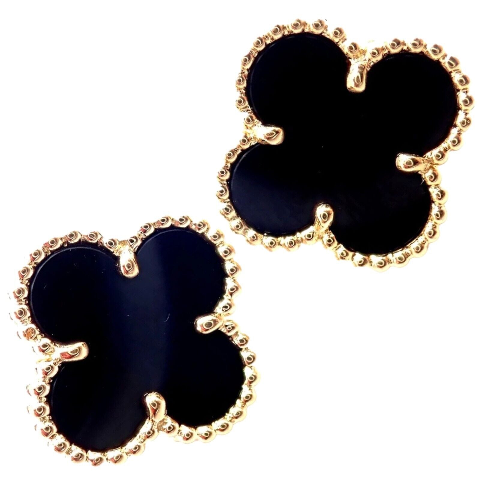 Van Cleef & Arpels Jewelry & Watches:Fine Jewelry:Earrings Van Cleef & Arpels Vintage Alhambra 18k Yellow Gold Black Onyx Earrings Cert.