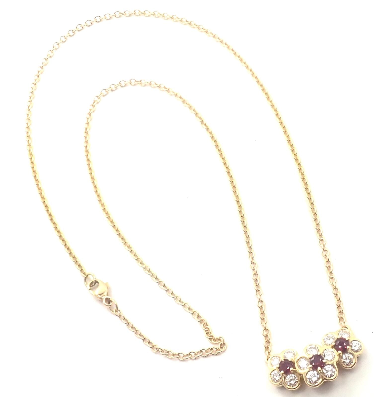 Authentic! Van Cleef & Arpels 18k Yellow Gold Ruby Diamond Fleurette Necklace | Fortrove