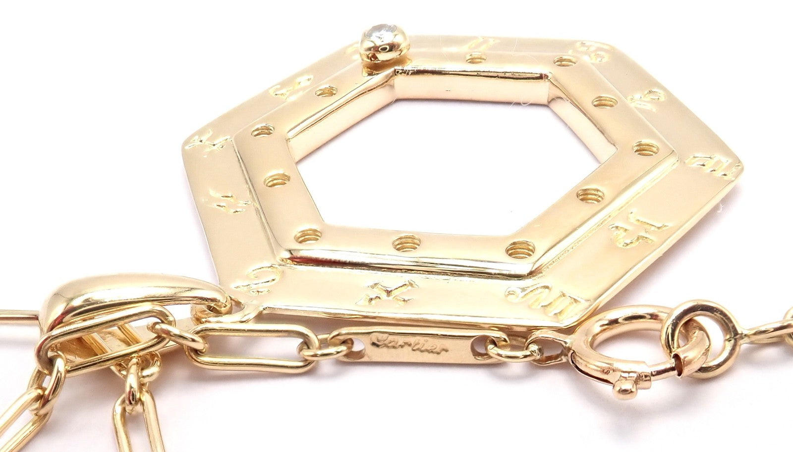 Vintage Cartier Zodiac 18k Yellow Gold Diamond Pendant Link Chain Necklace | Fortrove
