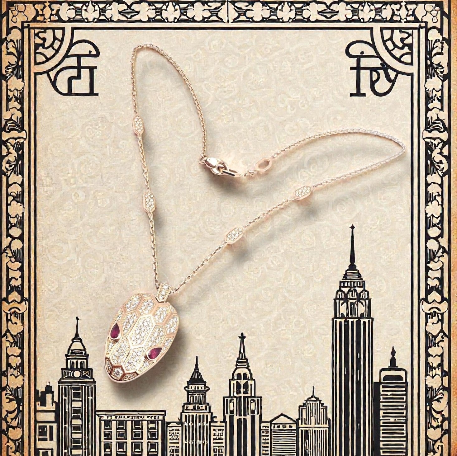 Authentic Bulgari Bvlgari Serpenti 18k Rose Gold Pave Diamond Rubellite Necklace | Fortrove