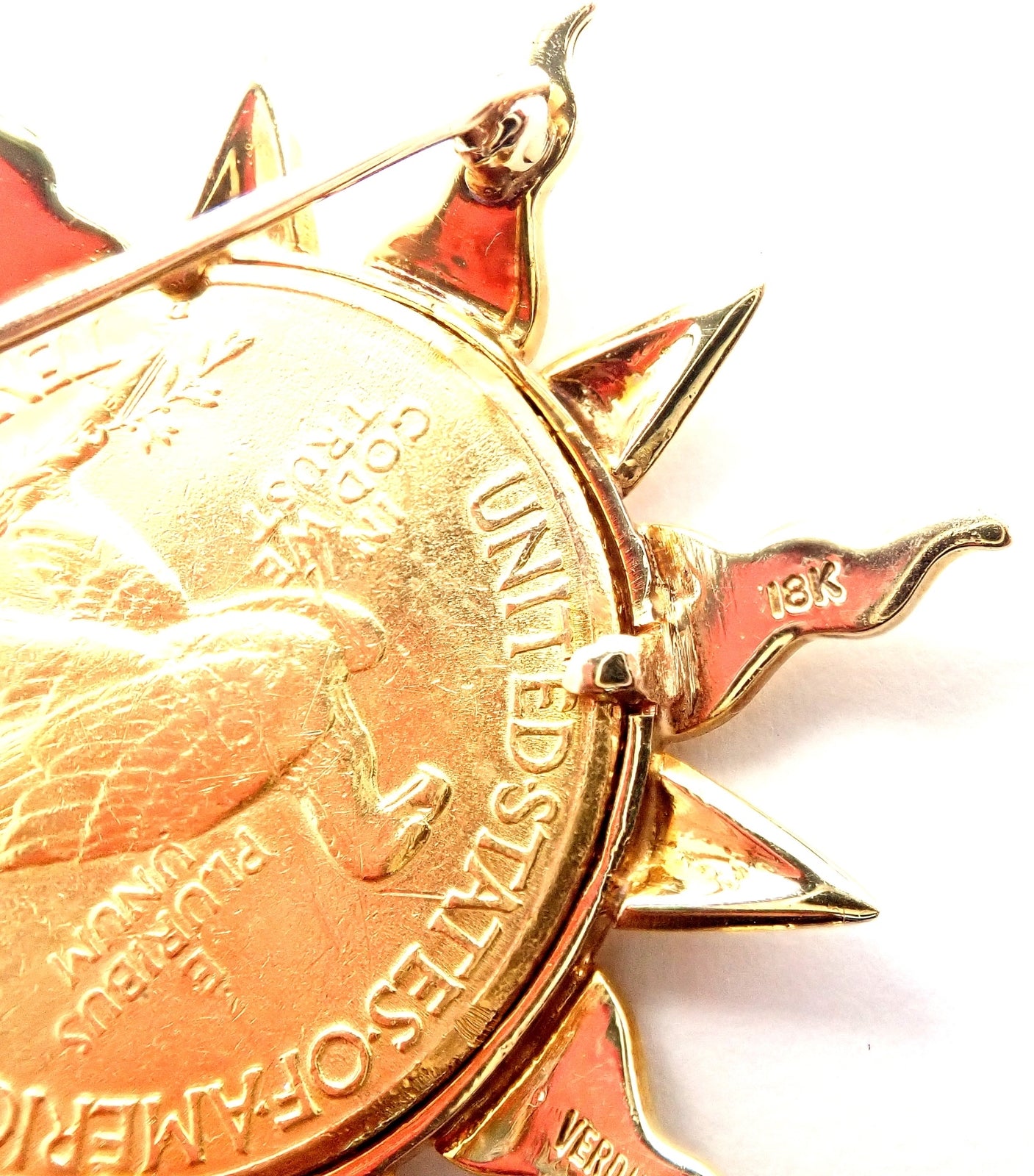 Authentic! Verdura 18k Yellow Gold 22k Yellow Gold $10 US Coin Pin Brooch | Fortrove