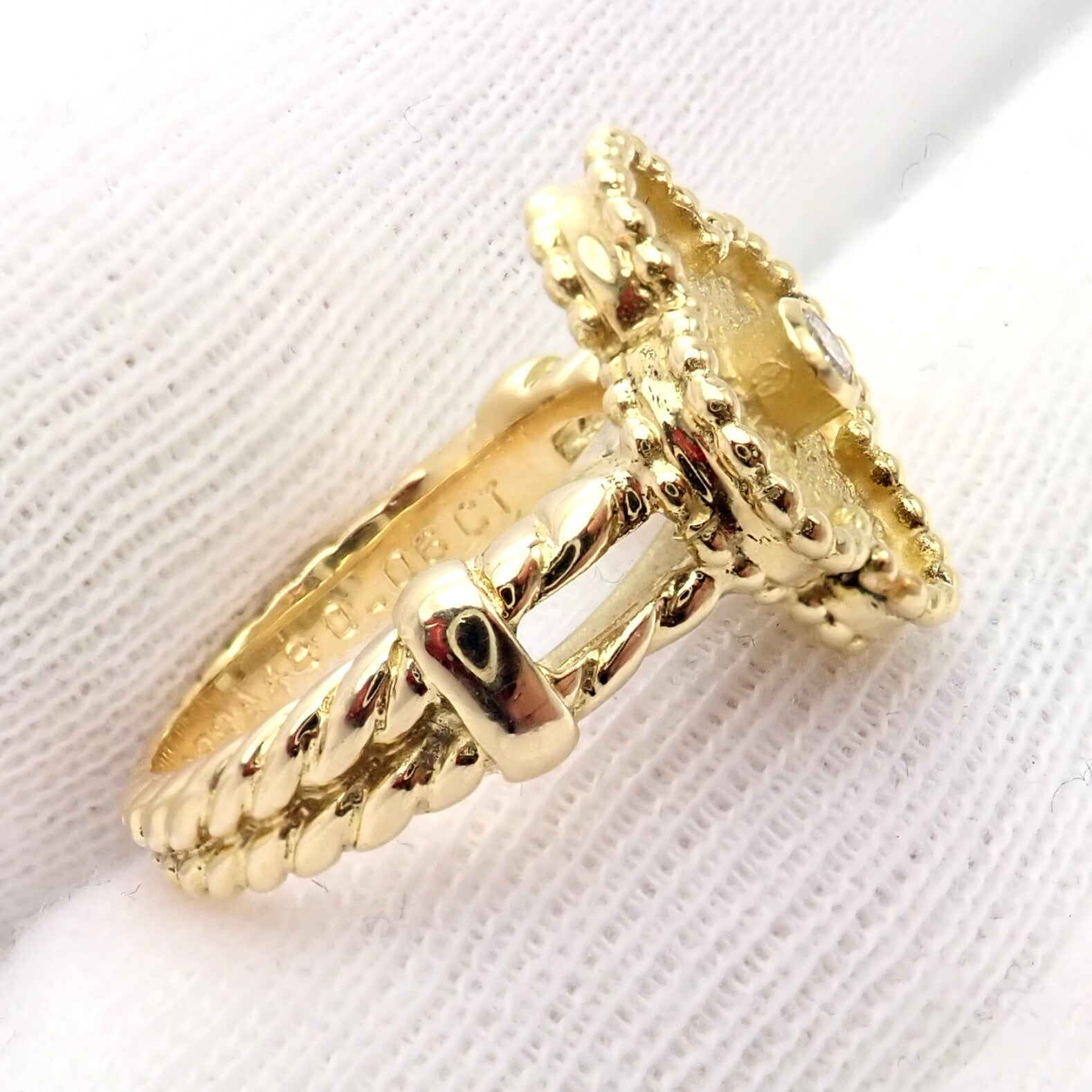 Authentic! Van Cleef & Arpels Vintage Alhambra 18k Yellow Gold Diamond Ring 4.75 | Fortrove