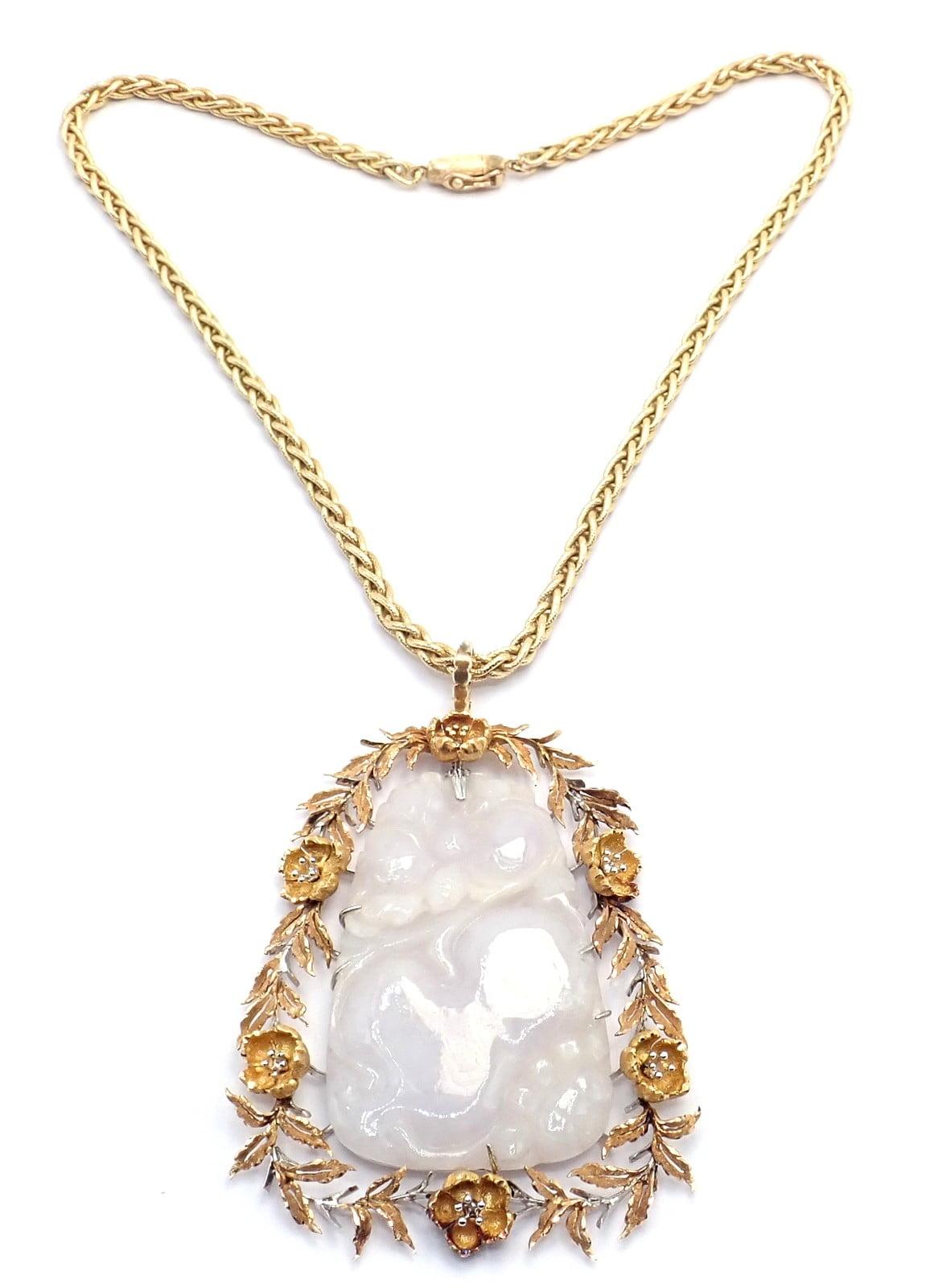 Authentic! Vintage Buccellati 18k Yellow Gold Lavender Jade Pendant Necklace | Fortrove