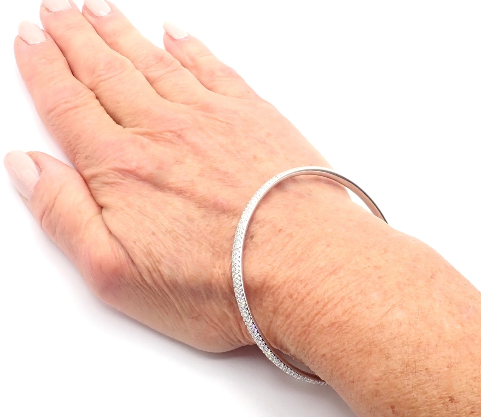 Tiffany & Co Metro 18k White Gold Full Diamond Three Row Bangle Bracelet $22,300 | Fortrove