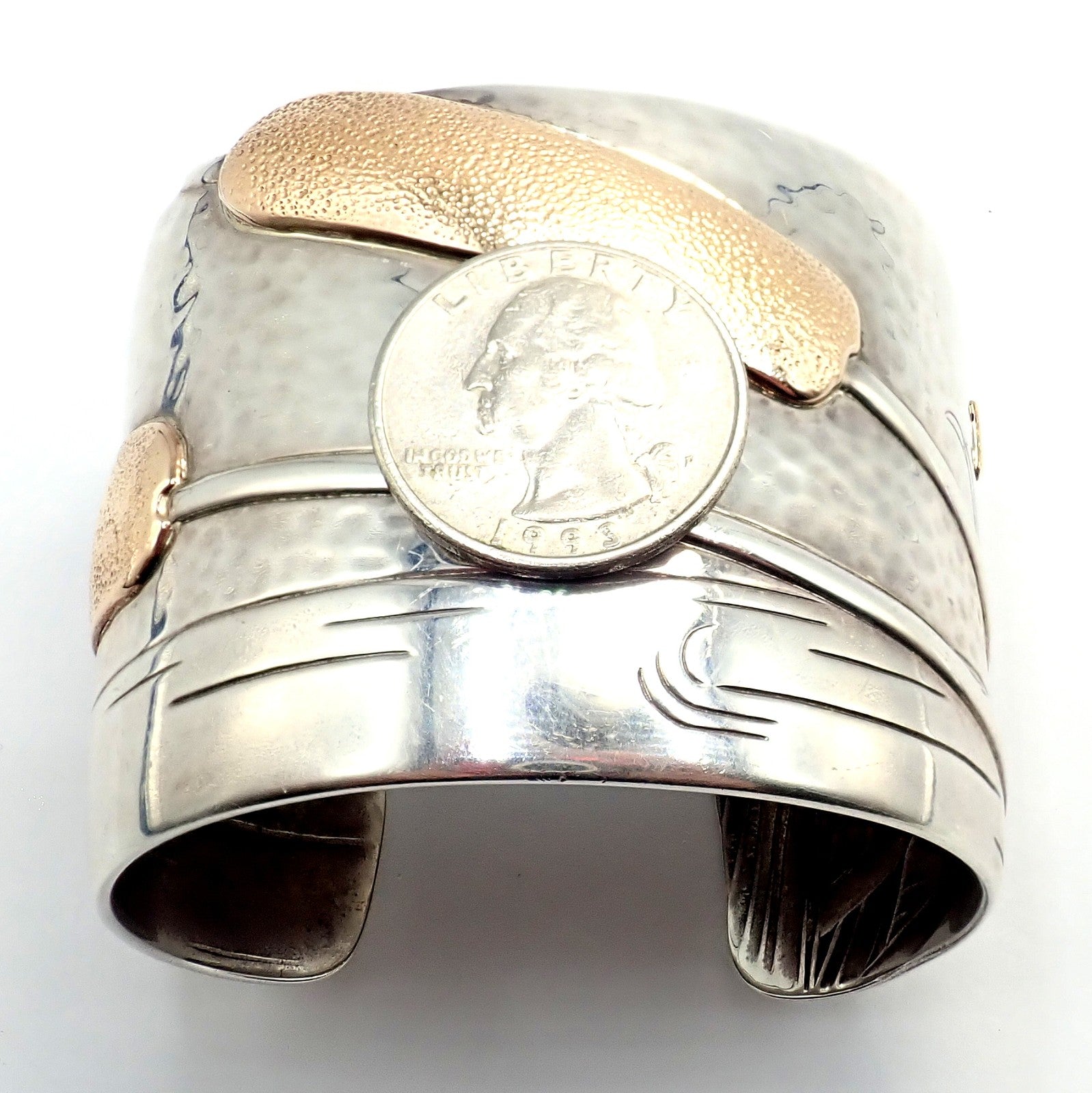 Vintage Tiffany & Co 18k Yellow Gold Silver Cattail Nature Cuff Bracelet 2001 | Fortrove
