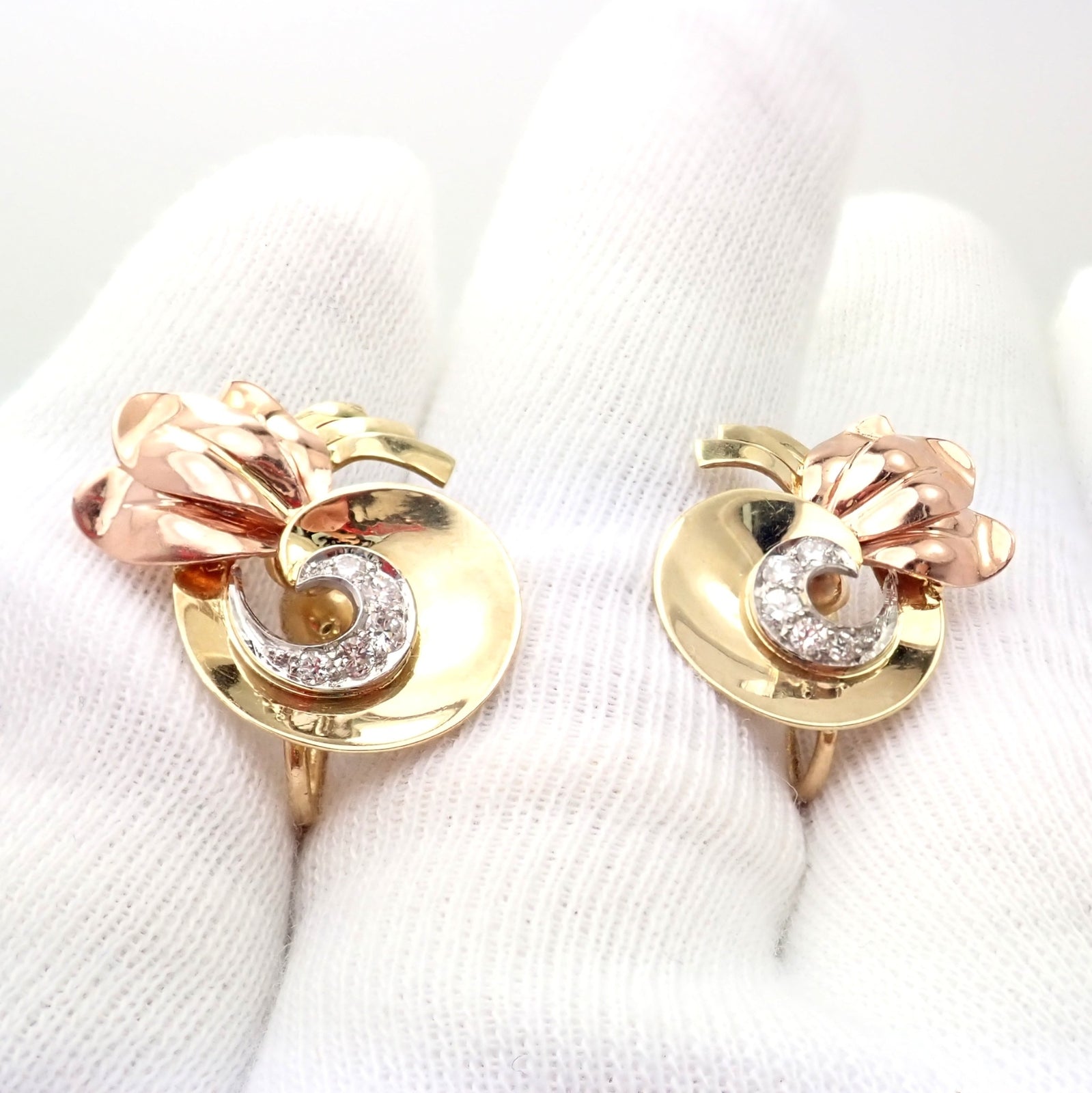 Rare Vintage Tiffany & Co 14k Yellow Rose Gold Diamond Screwback Earrings | Fortrove