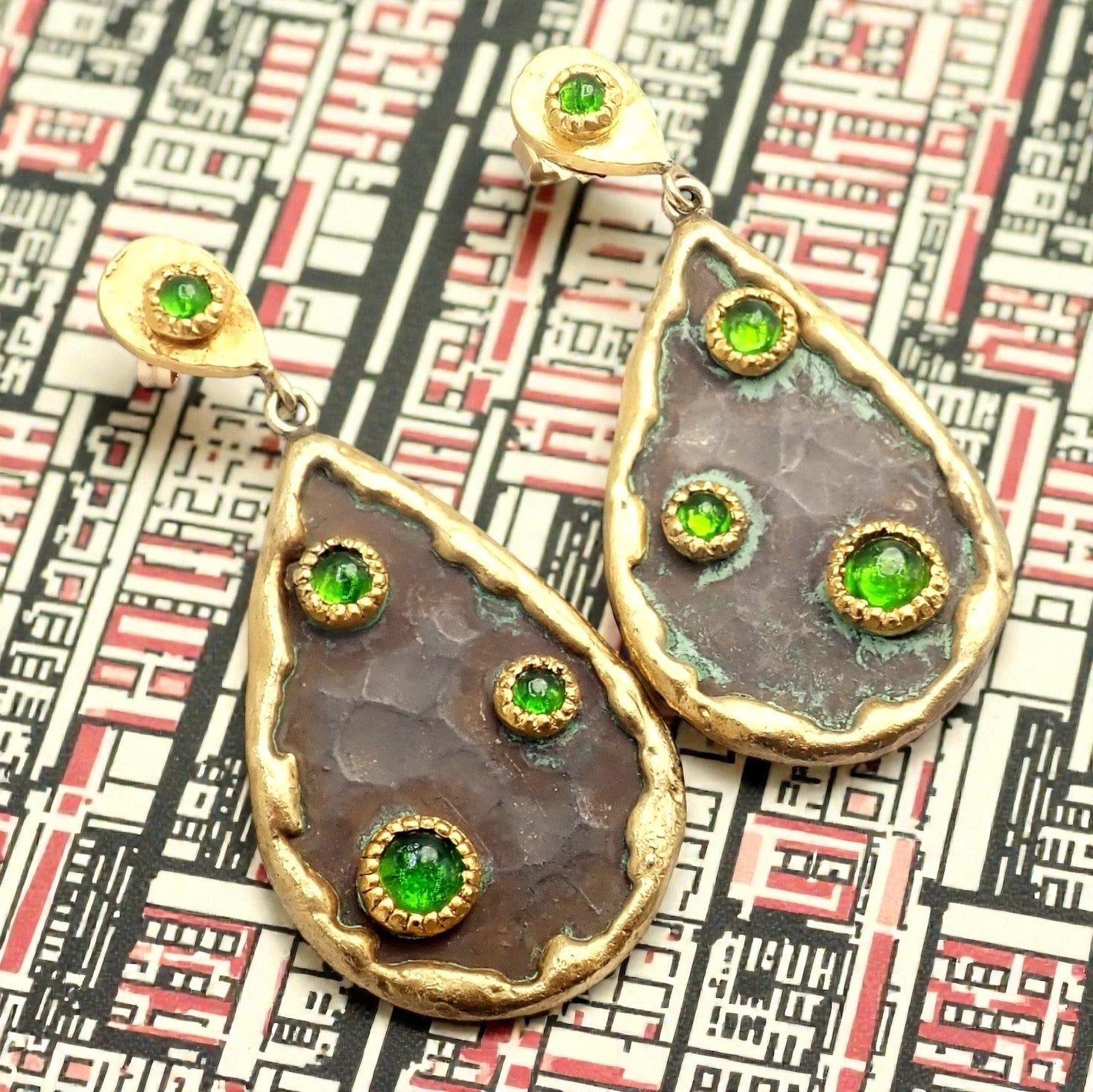 Rare! Victor Velyan 24k Yellow Gold + Silver Green Tourmaline Earrings | Fortrove