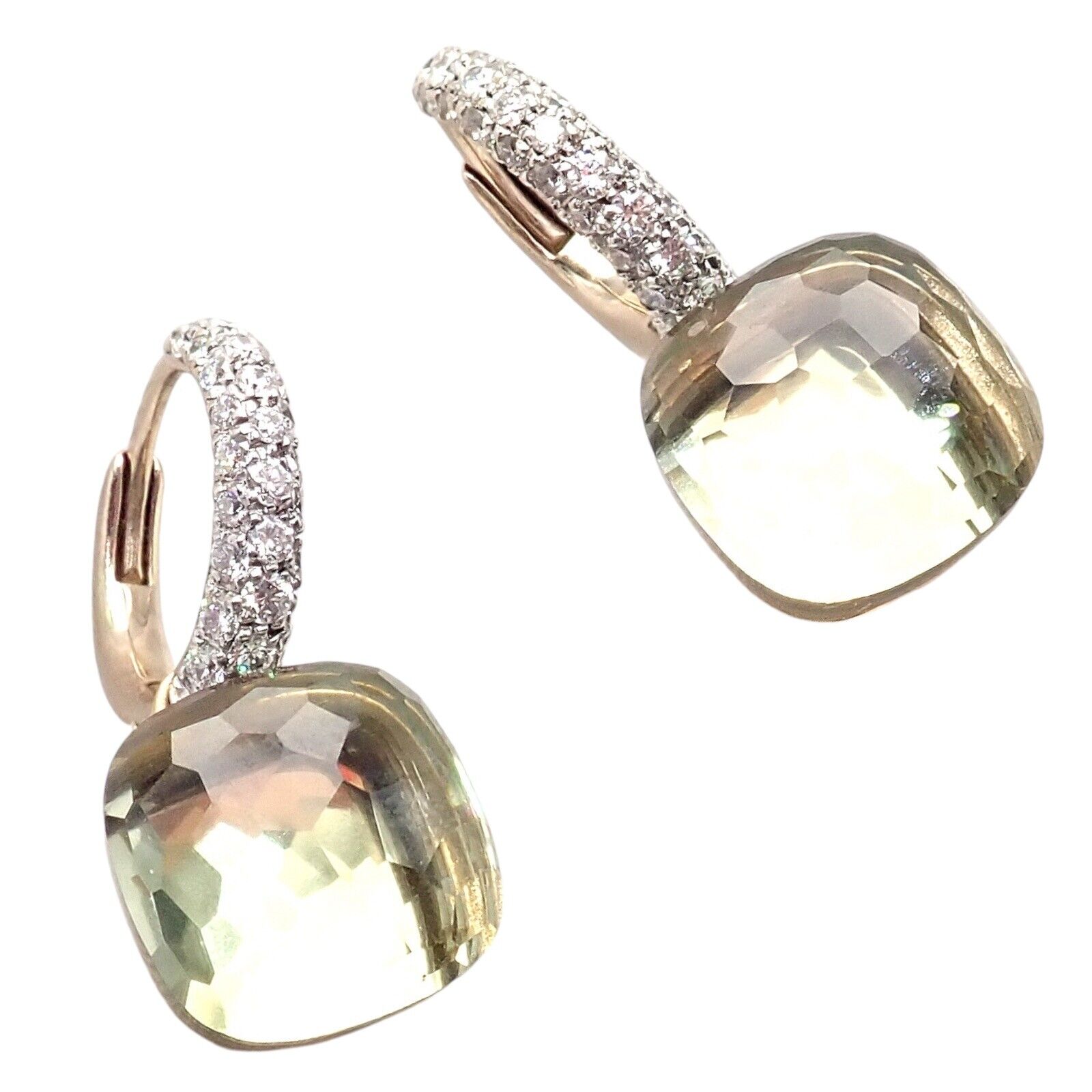 Authentic! Pomellato Nudo 18k Rose + White Gold Diamond Prasiolite Earrings | Fortrove