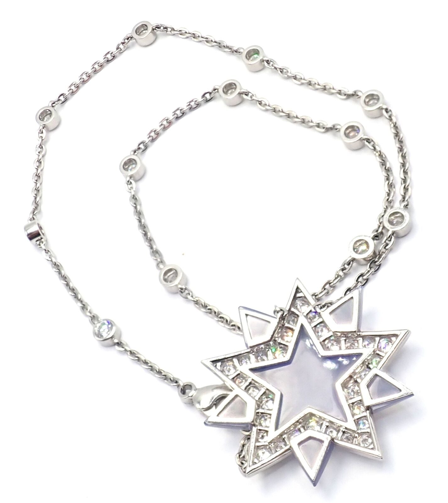 Authentic! Tiffany & Co Platinum Diamond Blue Chalcedony Star Pendant Necklace | Fortrove