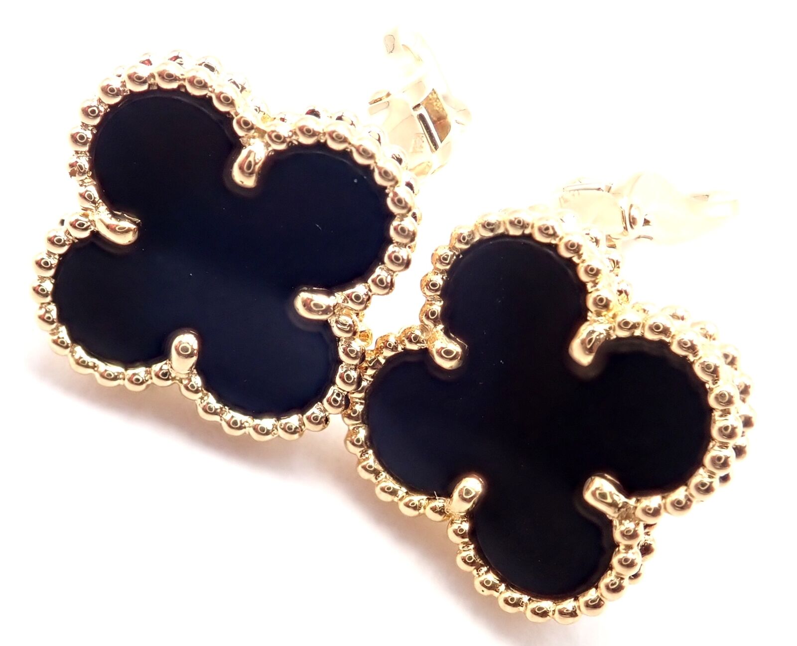 Van Cleef & Arpels Jewelry & Watches:Fine Jewelry:Earrings Van Cleef & Arpels Vintage Alhambra 18k Yellow Gold Black Onyx Earrings Cert.