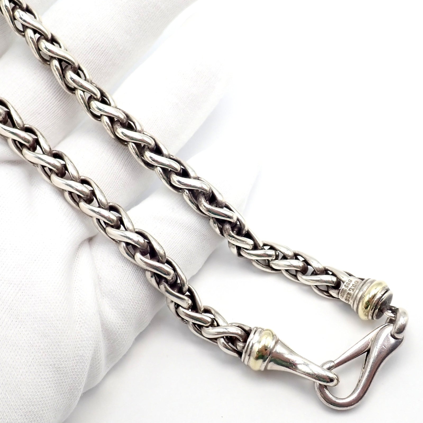 David Yurman Jewelry & Watches:Fine Jewelry:Necklaces & Pendants David Yurman DY Sterling Silver 14k Yellow Gold Wheat 8.5mm Chain Necklace 16"