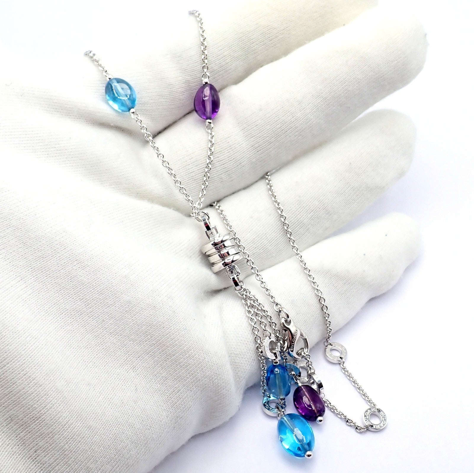 Bvlgari Bulgari 18k White Gold Amethyst Blue Topaz Lavalier B