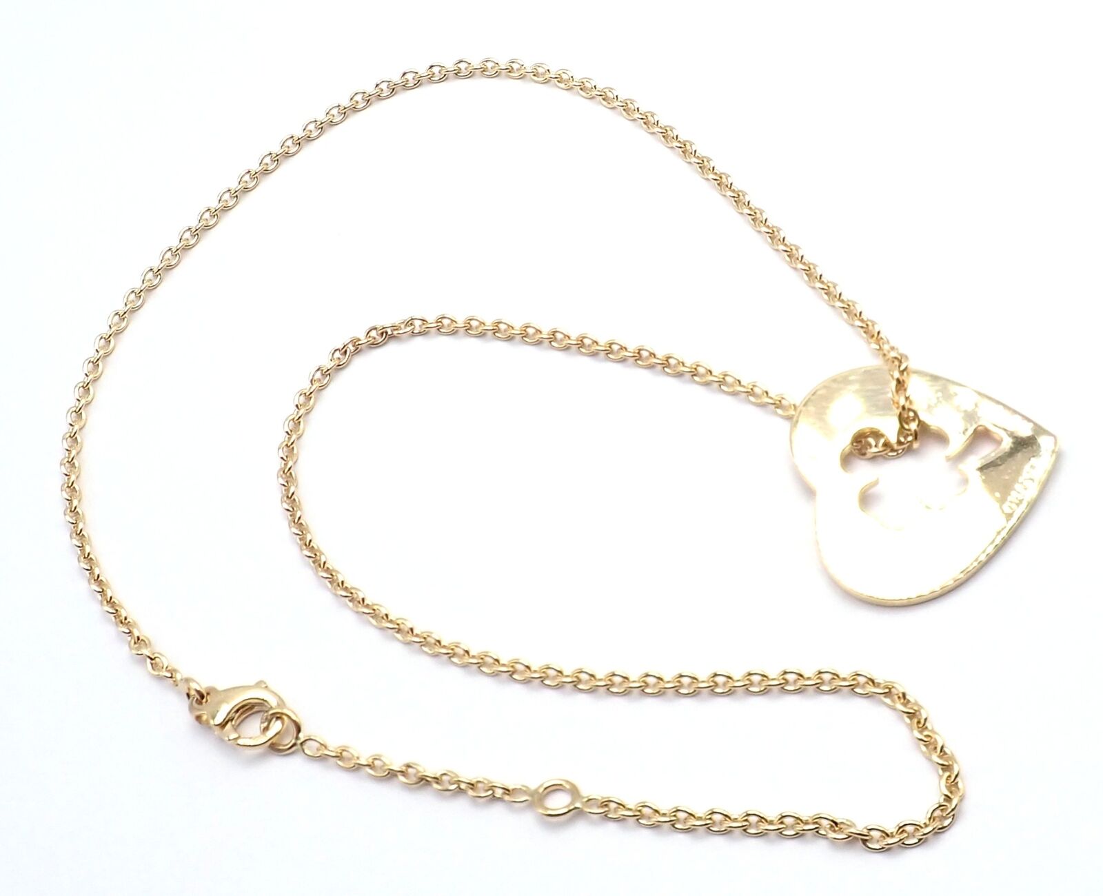 CHANEL Jewelry & Watches:Fine Jewelry:Necklaces & Pendants Authentic Chanel 4 Leaf Clover 18k Yellow Gold Heart Pendant Link Chain Necklace