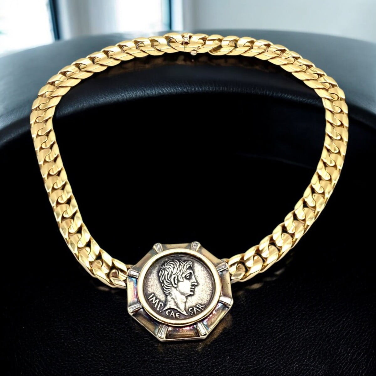 Rare! Bvlgari Bulgari 18k Yellow Gold Diamond Monete Antique Coin Link