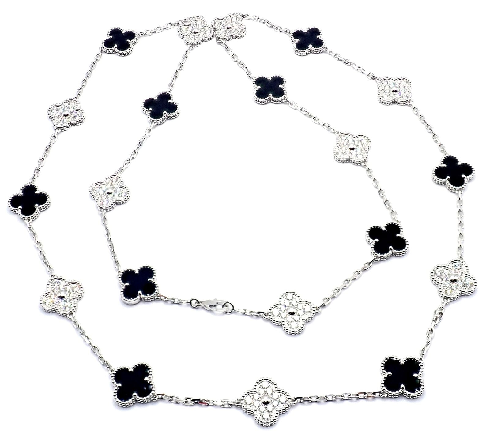 Van Cleef & Arpels Jewelry & Watches:Fine Jewelry:Necklaces & Pendants Van Cleef & Arpels 18k White Gold 20 Motif Alhambra Diamond Black Onyx Necklace