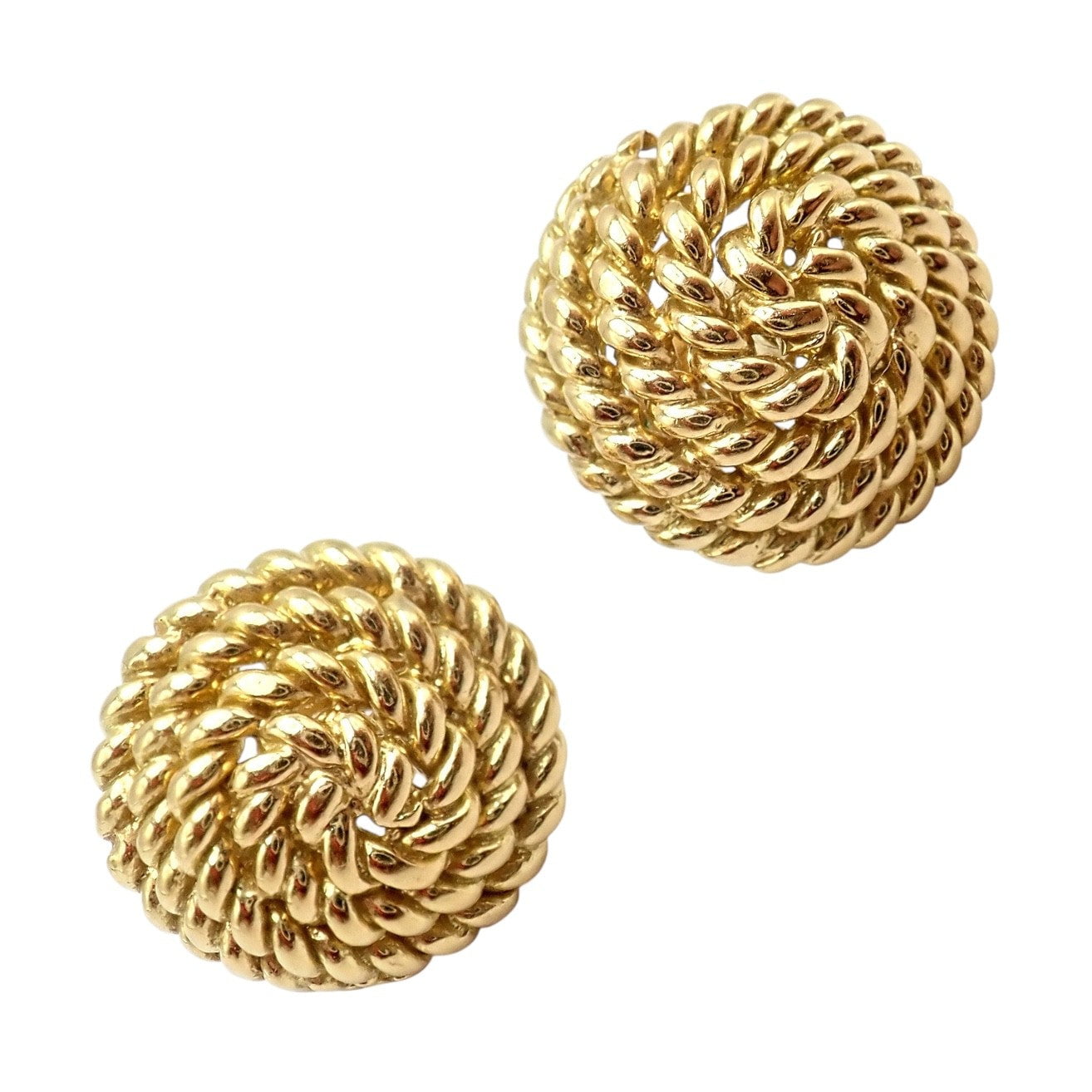 Authentic! Tiffany & Co 18k Yellow Gold Rope Coil Vintage Stud Earrings | Fortrove