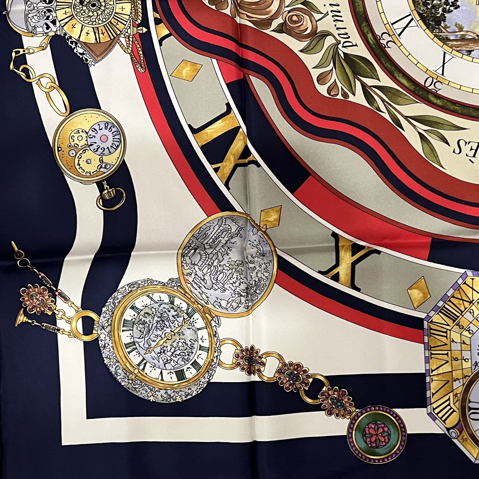 Hermes Clothing, Shoes & Accessories:Women:Women's Accessories:Scarves & Wraps Authentic Hermes Carre 90cm Parmi les Fleurs Je Compte les Heures Silk Scarf