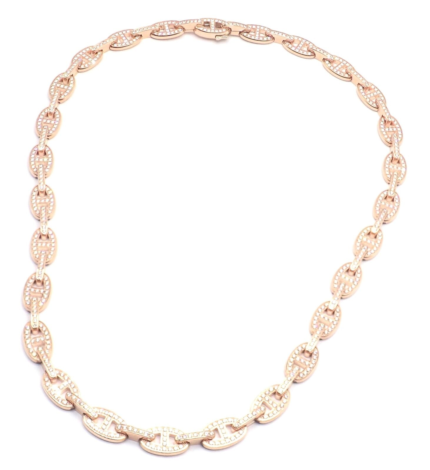 Authentic! Hermes Chaine d'ancre Enchaine 18k Rose Gold Diamond Link Necklace | Fortrove