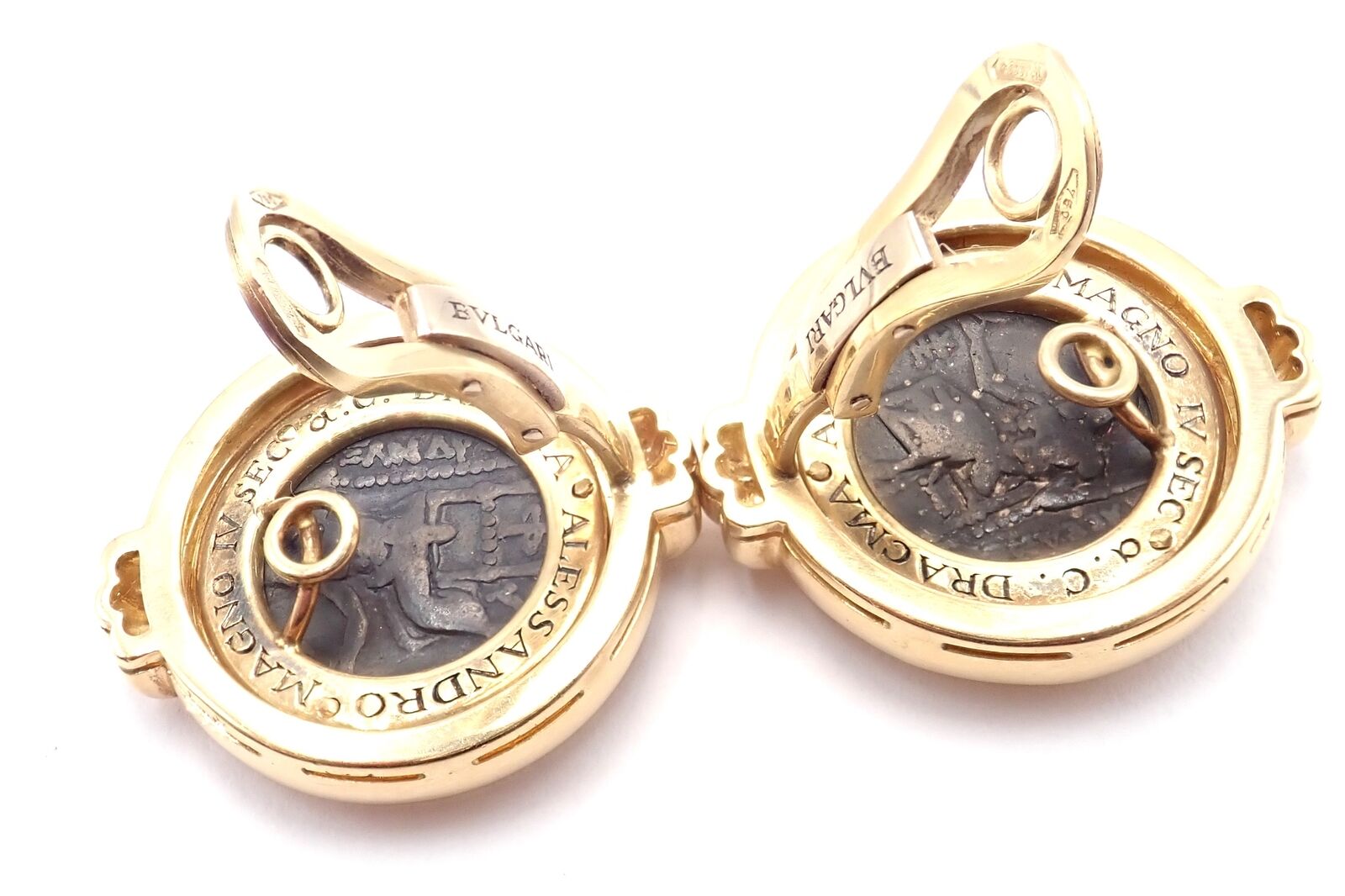 Bulgari Jewelry & Watches:Fine Jewelry:Earrings Vintage Bulgari Bvlgari 18k Yellow Gold Alexander The Great Coin Moneta Earrings