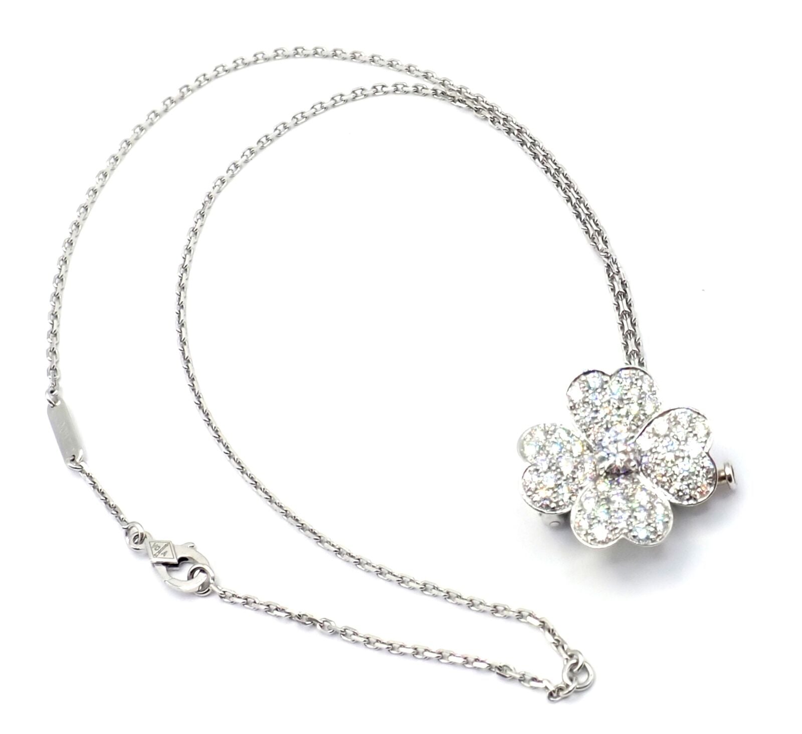 Van Cleef & Arpels Cosmos 18k White Gold Diamond Medium Brooch Pendant Necklace | Fortrove