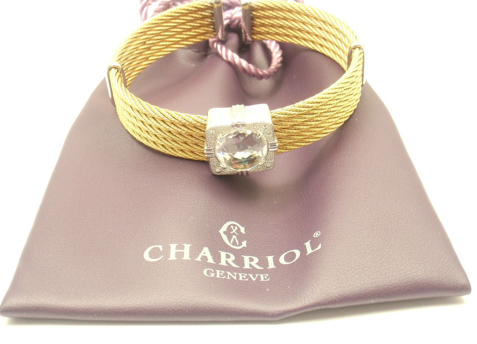 AUTHENTIC CHARRIOL 18K GOLD AND STEEL WIRE DIAMOND WHITE TOPAZ CELTIC BRACELET | Fortrove