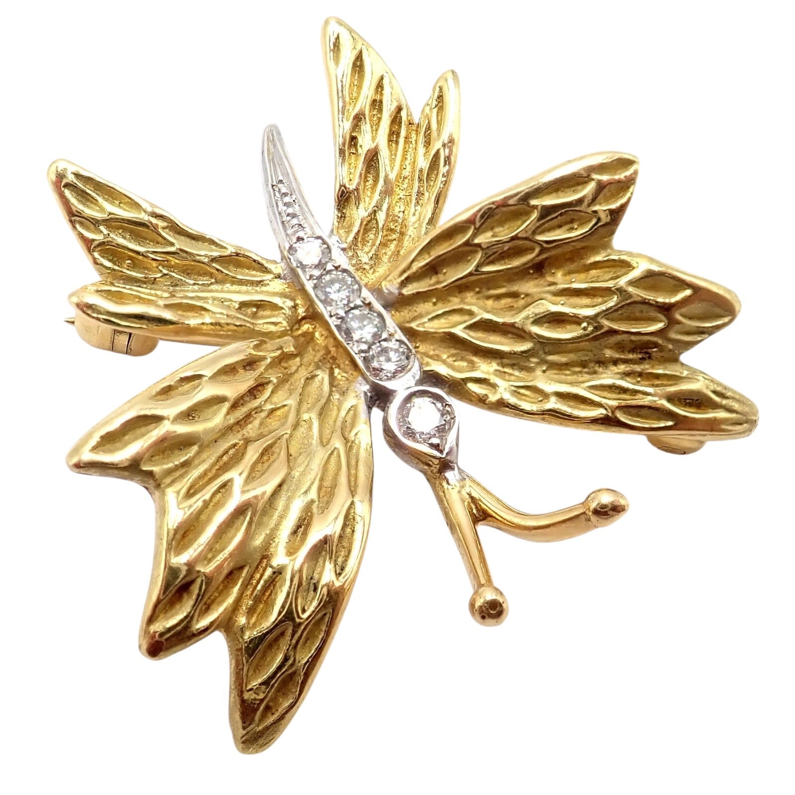 Authentic! Tiffany & Co 18k Yellow Gold Platinum Butterfly Diamond Pin Brooch | Fortrove