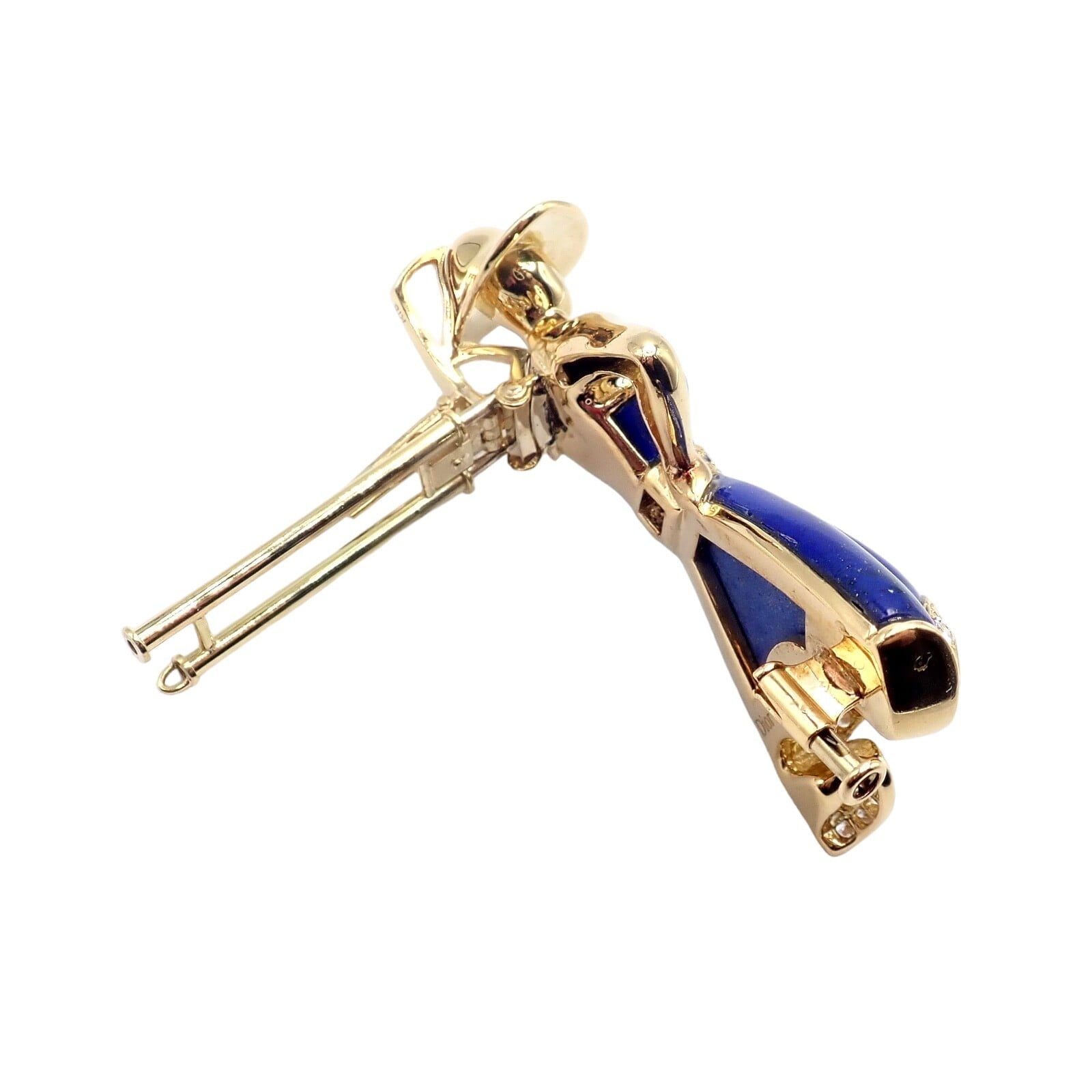 Authentic! Christian Dior 18k Yellow Gold Diamond Lapis Lady Dior Brooch Pendant | Fortrove