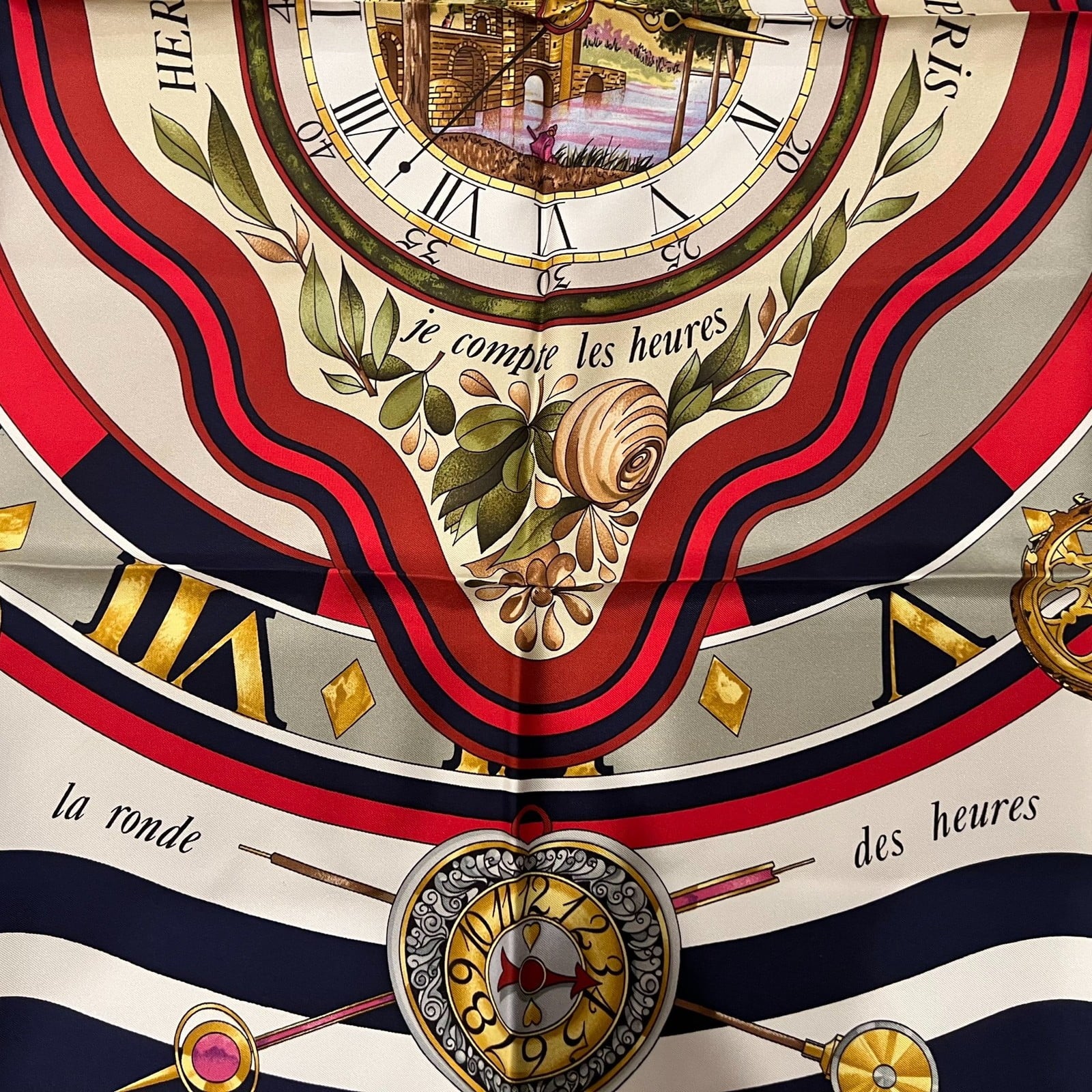 Hermes Clothing, Shoes & Accessories:Women:Women's Accessories:Scarves & Wraps Authentic Hermes Carre 90cm Parmi les Fleurs Je Compte les Heures Silk Scarf
