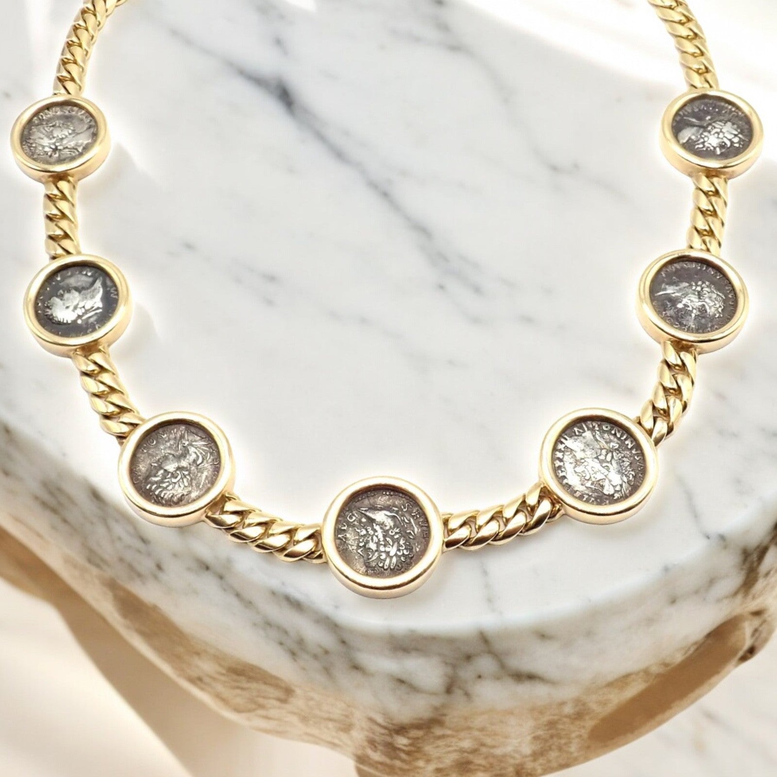 Vintage! Bvlgari Bulgari 18k Yellow Gold 7 Antique Coin Monete Link Necklace | Fortrove