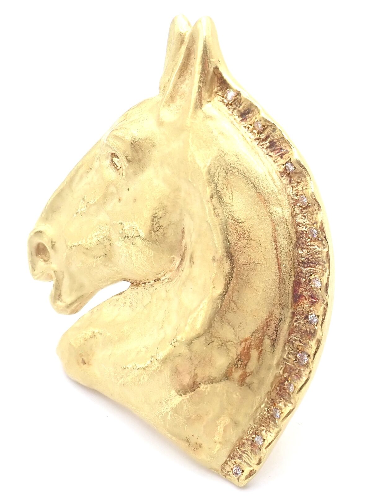 Rare Vintage Hermes Paris 18k Solid Yellow Gold Diamond Horse Extra Large Brooch | Fortrove