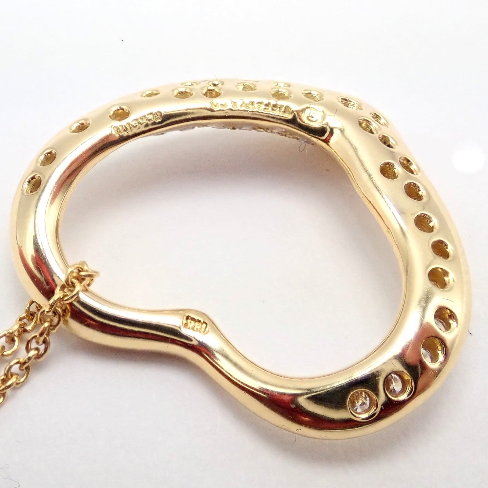 Tiffany & Co. Jewelry & Watches:Fine Jewelry:Necklaces & Pendants Authentic! Tiffany & Co Elsa Peretti 18k Yellow Gold Diamond Open Heart Necklace