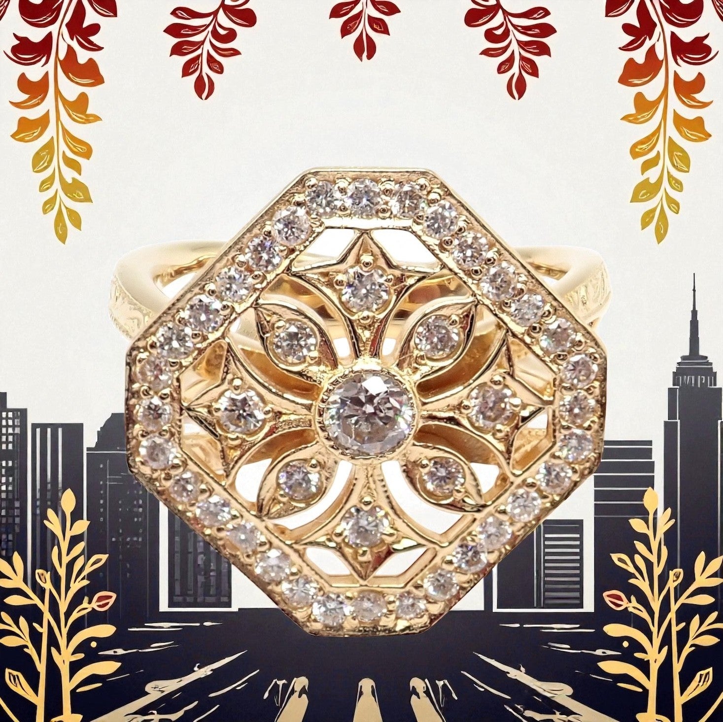 Authentic Loree Rodkin 18k Yellow Gold Diamond Gothic Cross Ring
