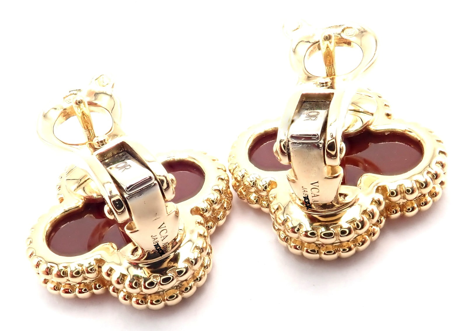 Van Cleef & Arpels Vintage Alhambra 18k Yellow Gold Red Agate Earrings Cert. | Fortrove