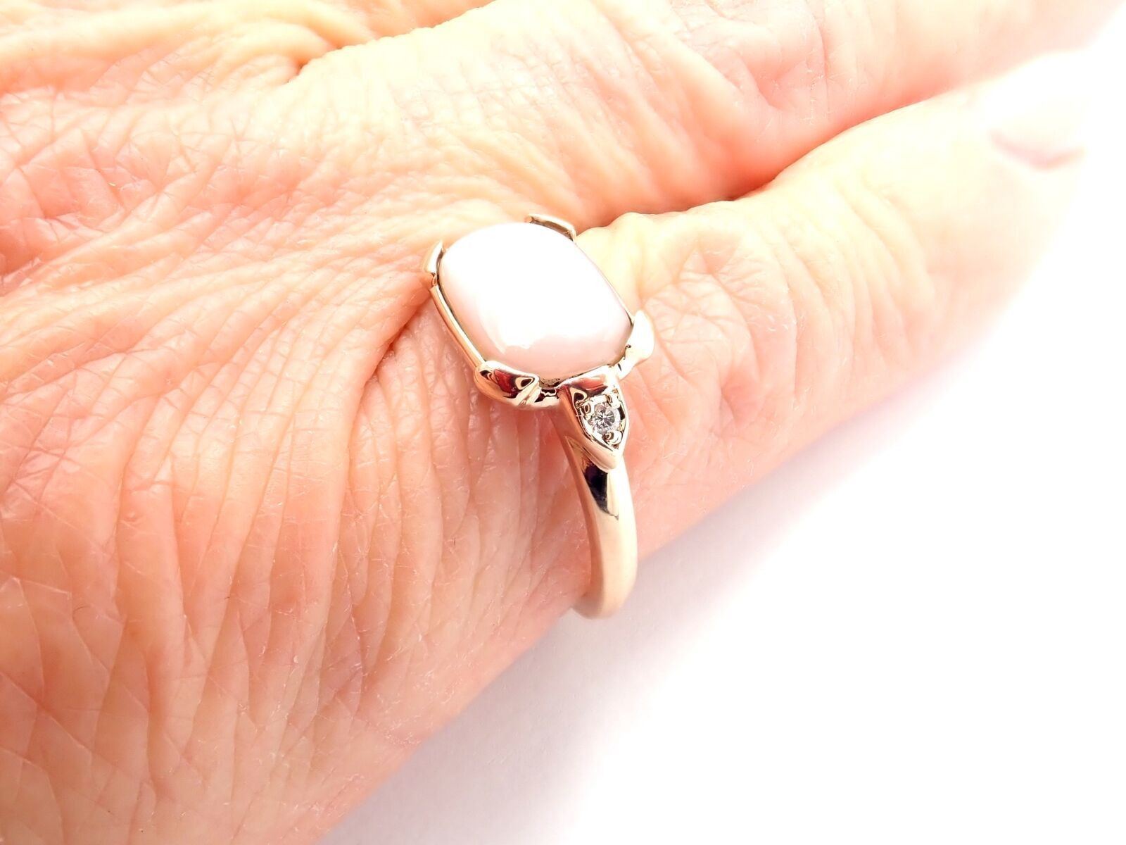 Authentic! Cartier Tortue 18k Rose Gold Diamond Mother Of Pearl Ring | Fortrove
