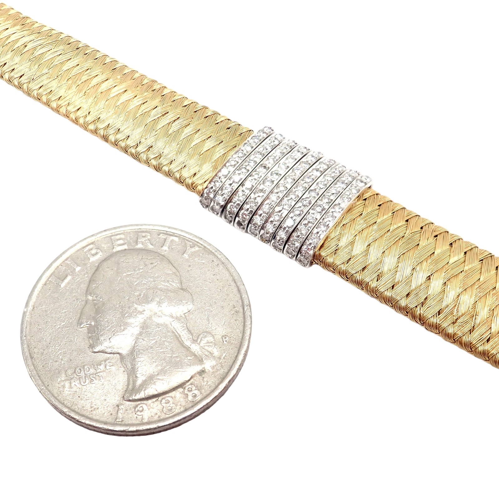 Authentic! Roberto Coin 18k Yellow Gold 9 Row Diamond Silk Weave Bracelet | Fortrove